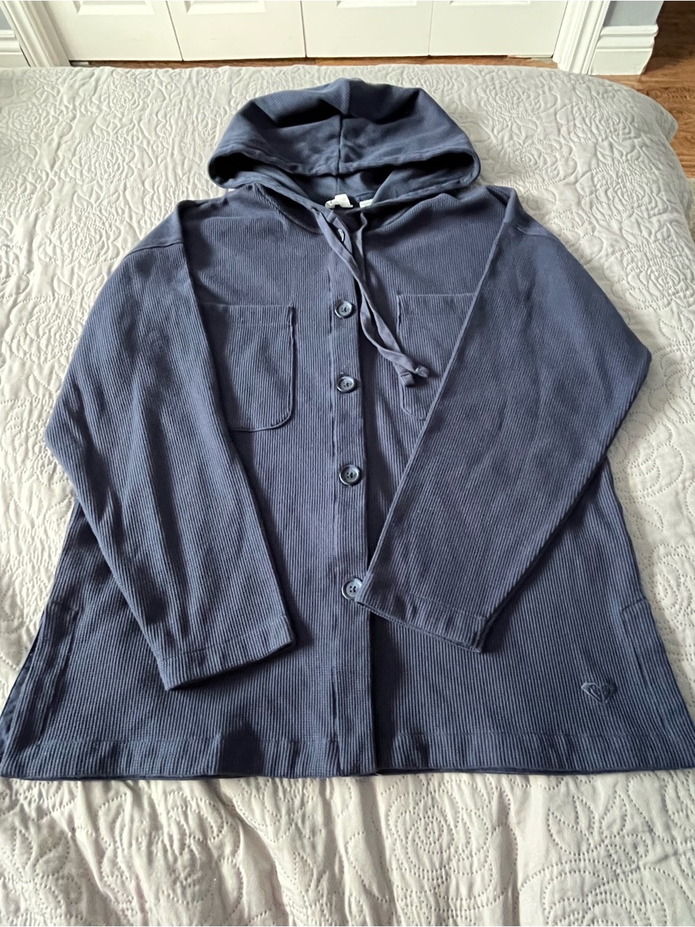 Roxy Navy Blue Hooded Button-Up Top